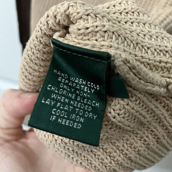 Lauren Ralph Lauren Sweater Womens L Tan Brown Long Line Neutral Knit Cotton - Picture 4 of 7
